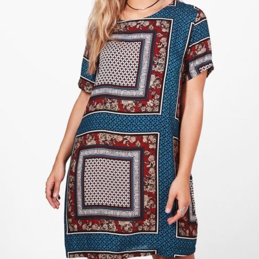 Boohoo Plus Paisley Woven Shift Dress NWOT